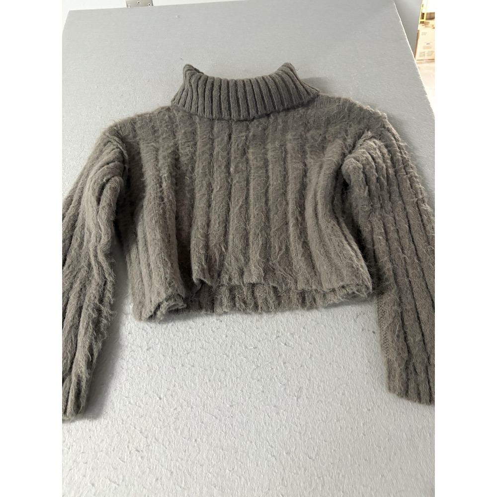 Wild Fable Sweater Womens 2XL Gray Cropped Turtleneck Fuzzy Ribbed Knit Pullover